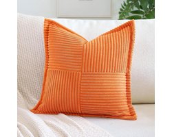 Kussenhoes Corduroy - Sierkussenhoes Zacht - Woonkamer Decoratie - Verborgen Ritssluiting - 50x50 cm - Oranje