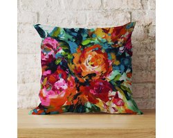 Kussenhoes Decoratief - Sierkussenhoes Katoen - Woonkamer Aankleden - Dubbelzijdig Bedrukt - 60x60 cm - Roze Bloemen