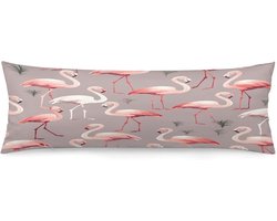 Kussenhoes Flamingo - Lange Kussensloop - Ontspannen Thuis - Verborgen Metalen Rits - 40 x 134 cm - Roze