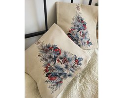 Kussenhoes Gobelinstof Kerst Rode vogels Christmas met rits 45*45cm