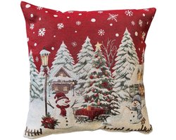 Kussenhoes - Gobelinstof - Kerst - Winter landschap rood - 45 x 45 cm