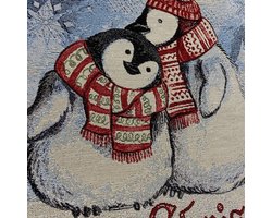 Kussenhoes - Gobelinstof - Penguin - Penguins - Merry Christmas - Kerst - Winter - 45 cm - zilver glitterdraad