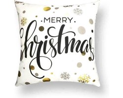 Kussenhoes Kerst - Merry Christmas Gold Black - Kussenhoes - Kerst - 45x45 cm - Sierkussen - Polyester
