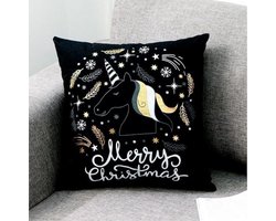 Kussenhoes Kerst Zwart / Goud / Wit / Zilver Eenhoorn (500173)