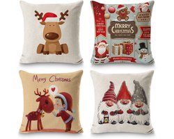 Kussenhoes Kerstmis 40x40 - 4 Stuks Linnen Kussenhoezen - Feestelijke Decoratie - Kleine Kussenhoes 40 x 40 cm
