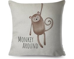 Kussenhoes kinderkamer Monkey Around - aapje - dubbelzijdige print - schattig kussen babykamer - met rits - exclusief vulling