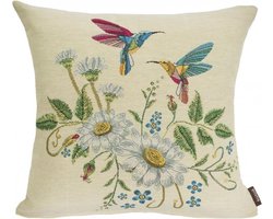 Kussenhoes - Kolibrie - Bloemen - creme kleurige achtergrond - Gobelin - Vogels