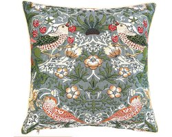 Kussenhoes - Kunst - Luxe gobelinstof - Strawberry Thief Grey - Grijs - William Morris - 45 x 45 cm