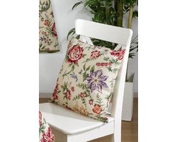 Kussenhoes - luxe gobelinstof - Amara - Rode en Paarse bloemen op een creme achtergrond - 45 x 45 cm