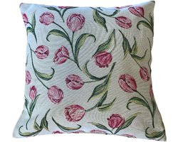 Kussenhoes - Luxe gobelinstof - tulpen - Tulp - Bloemen - Kleine print - 45 x 45 cm