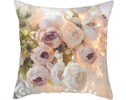 Kussenhoes met boeket Witte Rozen