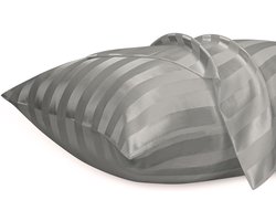 Kussenhoes met Rits, Polyester Satijnen Kussenhoes voor Haar, Gladde Bloemenprint met Lichtgrijze Strepen, 40 x 80 cm