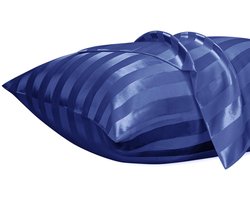 Kussenhoes met Rits, Polyester Satijnen Kussenhoes voor Haar, Gladde Bloemenprint met Marine Blauw strepen, 40 x 80 cm