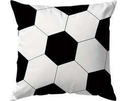 Kussenhoes met rits / sierkussen hoesje voetbal patroon in wit met zwart (football hexagoon) fluweelzacht, 45 x 45 cm (voetbalkamer kinderen / kinderkamer / cadeau idee!)