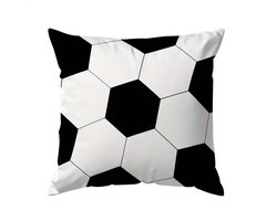 Kussenhoes met rits / sierkussen hoesje voetbal patroon in wit met zwart (football hexagoon) fluweelzacht, 45 x 45 cm (voetbalkamer kinderen / kinderkamer!)