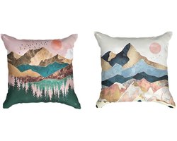 Kussenhoes - Natural Sun Mountains Bohemian - Set van 2 designs - 45 cm x 45 cm - Sierkussen zonder vulling - Kussenhoes Accessoires voor bank/bed - Bruin