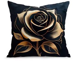 Kussenhoes rozen - bloemen - zwart-goud - Sierkussen - 45x45 cm