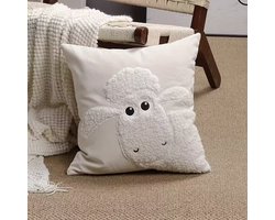 Kussenhoes Schaap – Teddy Look Sierkussen – Zacht Beige – Kinderkamer & Landelijk Interieur – 45x45 cm