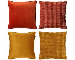 KUSSENHOES-SET 4-delig - Dual Harmony - 45x45 cm - exclusief binnenkussens - oranje, geel