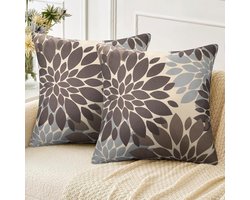 Kussenhoes Set - Decoratief - Woonkamer Decoratie - Moderne Dahlia Print - 40x40 cm - Bruin Grijs
