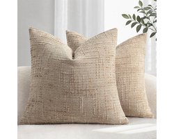 Kussenhoes Set - Decoratiekussens Bank - Bank Decoreren - Zachte Chenille Stof - 40x40 cm - Kaki