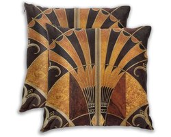 Kussenhoes Set - Kussensloop Decoratief - Woonkamer Decoratie - Art Deco Patroon - 45x45 cm - Goud Brons Zilver Beige