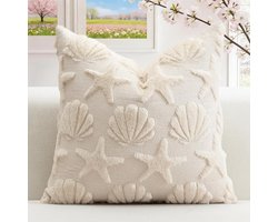 Kussenhoes Set - Sierkussenhoes Kussensloop - Woonkamer Decoratie - Zachte Pluche Korte Wol - 50x50 cm - Crème Beige