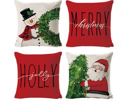 Kussenhoes set van 4 - 45x45 cm - kerst sierkussens - Kerst decoratie - zachte stoffen - Met rits - zonder binnenkussen - Kerst Kussenhoes - Katoen / Linnen