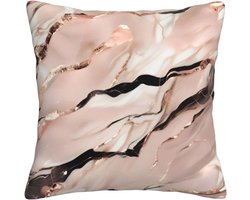 Kussenhoes Vierkant - Decoratieve Sierkussenhoes - Woonkamer Decoratie - Roze Goud Marmer Print - 45 x 45 cm - Roze Goud