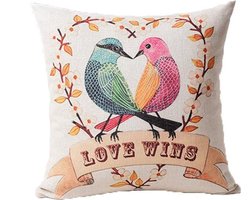 Kussenhoes vogels love wins linnen