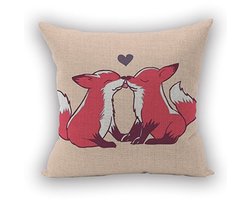 Kussenhoes voor bank met Scandinavische decoratie - Twee vossen op rode achtergrond, 45x45 cm