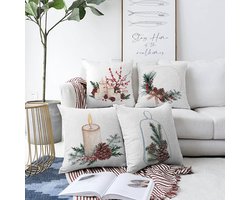 Kussenhoes Voor Sierkussens 45x45 cm | Set Van 4 | Kaars- en Kandelaarmotief | Kussensloop | Kussensloop Gooien | 45x45 cm | Dubbelzijdig Bedrukt | Decoratieve Kussenhoesjes | Decoratief Gooi Kussen | Met rits | Zonder Binnenkussen Kussenhoes