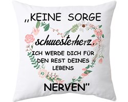 Kussenhoes voor zus 45x45 cm met tekst