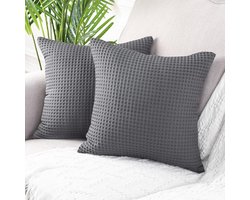 Kussenhoes Wafeltextuur - Duurzaam Katoen - Set van 2 - 24x24 inch