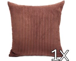 Kussenhoes Zachte Ribstof (1 stuks) - Dark Brown - 45x45 cm - Gestreept Corduroy Kussenhoes - Ribfluweel Kussen - Sierkussen Zonder Vulling - Bankkussen / Zetelkussen / Decoratiekussen - Vele diverse kleuren