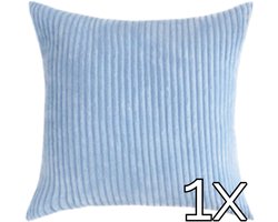 Kussenhoes Zachte Ribstof (1 stuks) - Light Blue - 45x45 cm - Gestreept Corduroy Kussenhoes - Ribfluweel Kussen - Sierkussen Zonder Vulling - Bankkussen / Zetelkussen / Decoratiekussen - Vele diverse kleuren