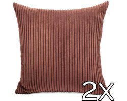 Kussenhoes Zachte Ribstof (2 stuks) - Dark Brown - 45x45 cm - Gestreept Corduroy Kussenhoes - Ribfluweel Kussen - Sierkussen Zonder Vulling - Bankkussen / Zetelkussen / Decoratiekussen - Vele diverse kleuren