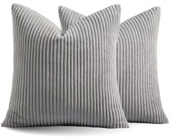Kussenhoes Zachte Ribstof (2 stuks) - Grijs - 45x45 cm - Gestreept Corduroy Kussenhoes - Ribfluweel Kussen - Sierkussen Zonder Vulling - Bankkussen / Zetelkussen / Decoratiekussen - Vele diverse kleuren