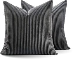 Kussenhoes Zachte Ribstof (2 stuks) - Houtskool - 45x45 cm - Gestreept Corduroy Kussenhoes - Ribfluweel Kussen - Sierkussen Zonder Vulling - Bankkussen / Zetelkussen / Decoratiekussen - Vele diverse kleuren