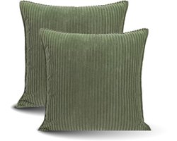 Kussenhoes Zachte Ribstof (2 stuks) - Olijfgroen - 45x45 cm - Gestreept Corduroy Kussenhoes - Ribfluweel Kussen - Sierkussen Zonder Vulling - Bankkussen / Zetelkussen / Decoratiekussen - Vele diverse kleuren