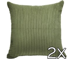 Kussenhoes Zachte Ribstof (2 stuks) - Olijfgroen/Army Green - 45x45 cm - Gestreept Corduroy Kussenhoes - Ribfluweel Kussen - Sierkussen Zonder Vulling - Bankkussen / Zetelkussen / Decoratiekussen - Vele diverse kleuren