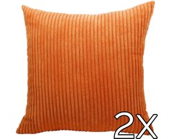 Kussenhoes Zachte Ribstof (2 stuks) - Oranje - 45x45 cm - Gestreept Corduroy Kussenhoes - Ribfluweel Kussen - Sierkussen Zonder Vulling - Bankkussen / Zetelkussen / Decoratiekussen - Vele diverse kleuren