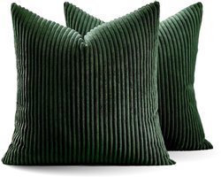Kussenhoes Zachte Ribstof (2 stuks) - Pine Green - 45x45 cm - Gestreept Corduroy Kussenhoes - Ribfluweel Kussen - Sierkussen Zonder Vulling - Bankkussen / Zetelkussen / Decoratiekussen - Vele diverse kleuren