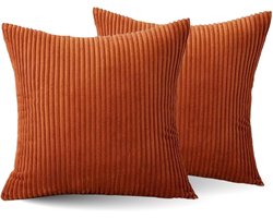 Kussenhoes Zachte Ribstof (2 stuks) - Pumpkin Oranje - 45x45 cm - Gestreept Corduroy Kussenhoes - Ribfluweel Kussen - Sierkussen Zonder Vulling - Bankkussen / Zetelkussen / Decoratiekussen - Vele diverse kleuren