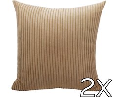 Kussenhoes Zachte Ribstof (2 stuks) - Zand/Camel - 45x45 cm - Gestreept Corduroy Kussenhoes - Ribfluweel Kussen - Sierkussen Zonder Vulling - Bankkussen / Zetelkussen / Decoratiekussen - Vele diverse kleuren