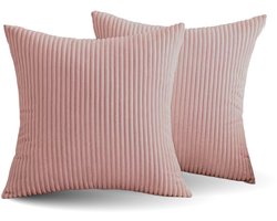 Kussenhoes Zachte Ribstof - Roze - 45x45 cm - Gestreept Corduroy Kussenhoes - Ribfluweel Kussen - Sierkussen Zonder Vulling - Bankkussen / Zetelkussen / Decoratiekussen - Vele diverse kleuren