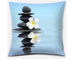 Kussenhoes Zen / Spiritueel Zwarte stenen bloemen en water