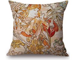 Kussenhoesje Alphons Mucha - Kunst Sierkussenhoes 45x45CM - Vintage Jugendstil