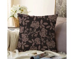 Kussenhoesjes - Kussenhoes voor vloerkussen 70x70cm - Bruine bloemen op zwart - Kussenhoesje - Sierkussenhoes - Kussensloop