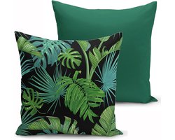 Kussenhoesjes - Velvet Kussenhoes set van 2 - 45x45 - Groen & Palmbladeren - Kussensloop